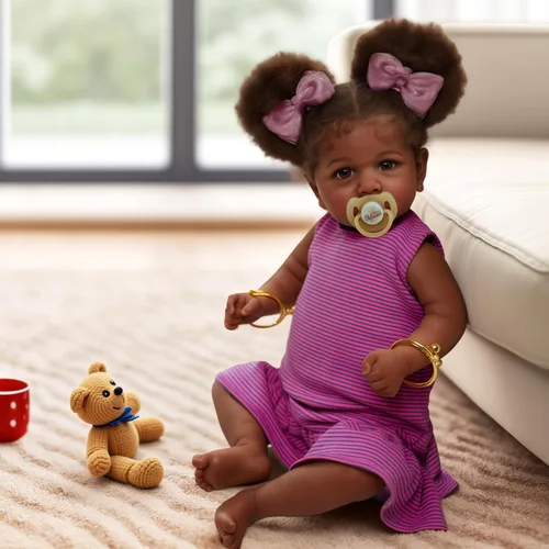 Miniatura 4 de ADFO Muñecas Reborn con cuerpo blando de bebé negro - Muñecas de bebé realistas de 22 pulgadas (niña), tono de piel caramelo, muñeca de bebé