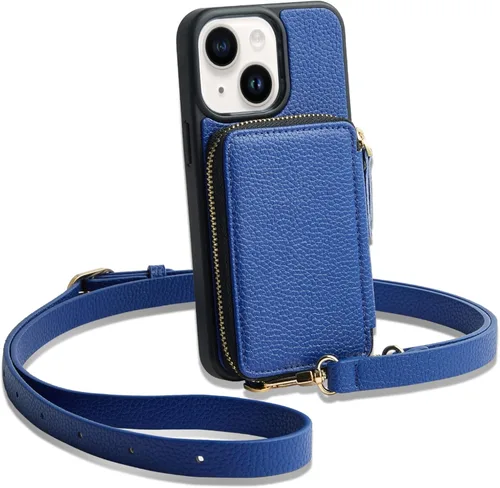 Miniatura 14 de ZVE funda tipo cartera bandolera para iPhone 13 Pro Max (6.7 pulgadas) y tarjetero con cremallera e interferencia de radiofrecuencia, monedero