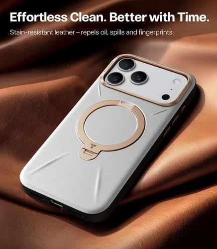 Miniatura 8 de TORRAS Q3 VegSkin - Funda de piel para iPhone 17 Pro Max, soporte magnético giratorio de 360 grados, compatible con MagSafe, control de cámara, a