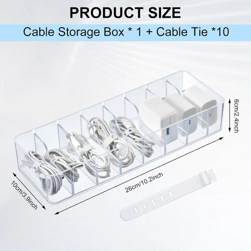 Miniatura 2 de Tatuo 1 Pieza Organizador de Cables con 10 Amarres de Alambre, Caja de Almacenamiento de Cables de Plástico Caja para Cargador Organizador