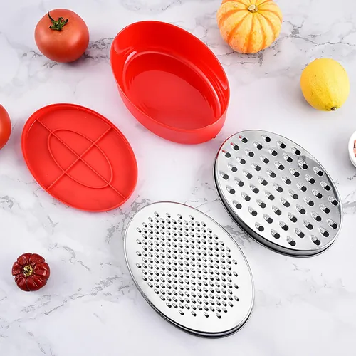 Miniatura 7 de Kunovo Rallador de queso con contenedor de almacenamiento hermético, trituradora de queso y rallador de verduras, rallador de caja (1-rojo)