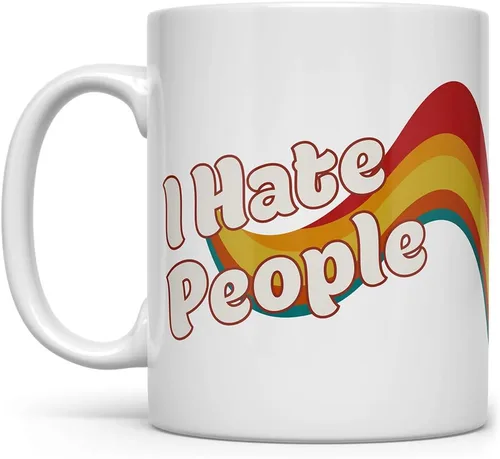 Loftipop Taza de café retro divertida con odio a la gente, regalo sarcástico y gracioso para mujeres introvertidas, hombres, amigos, hermanas,