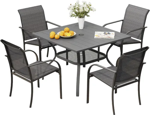 Miniatura 24 de VICLLAX Juego de 2 sillas de patio pequeñas para exteriores, juego de sillas apilables para patio y mesa de comedor cuadrada para porche delantero