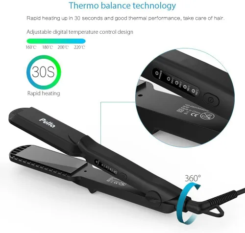 Miniatura 5 de Pulla Plancha y rizadora de pelo 4 en 1 de turmalina para peinar el cabello con temperatura ajustable, alta temperatura de 320 °F a 430 °F para todo