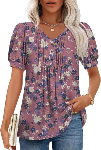 Miniatura 25 de Findsweet Blusas de túnica de verano para mujer, tops casuales y elegantes, manga corta, M-3XL