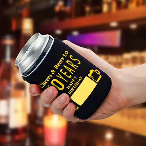 Miniatura 5 de Yangmics Direct Paquete de 12 fundas para enfriar latas de cumpleaños número 70, suministros para fiestas de cumpleaños número 70, color negro