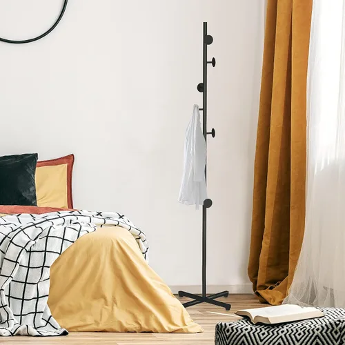 Miniatura 5 de Perchero independiente, árbol de abrigo negro con 8 ganchos de metal para entrada, pasillo, dormitorio, oficina para abrigos, ropa colgante