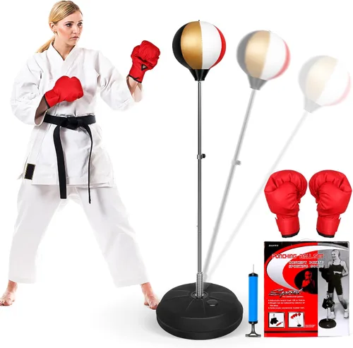 Miniatura 10 de Bolsa de Reflejos Fitness, Bolsa de Boxeo con Soporte para Bola de Velocidad y Guantes, Bolsa de Boxeo para Adultos y Adolescentes, 150 cm Excelente