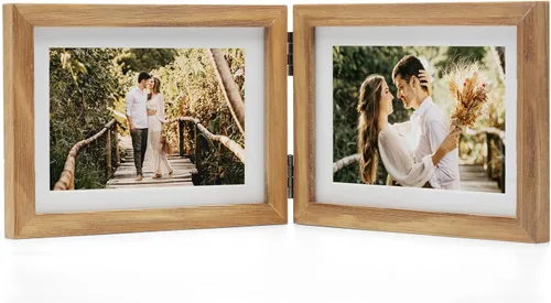 Miniatura 15 de Marcos de Fotos Dobles 4x4 con Bisagras Plegables en Negro para Colgar en la Pared o Poner en Mesa, Hechos de Madera de Pino con Vidrio Real P-44 *