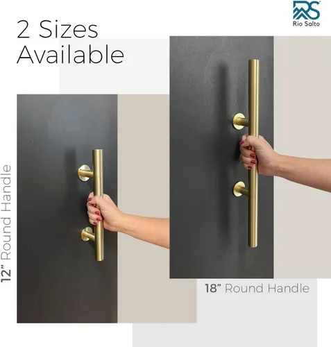 Miniatura 3 de Rio Salto Kit de manijas de puerta de granero dorado de latón cepillado de 12 pulgadas, manija de puerta de armario, manija de aluminio sólido
