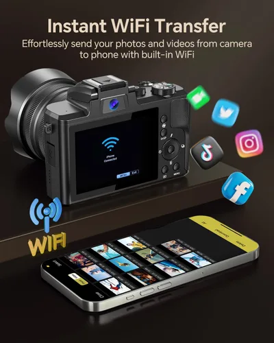 Miniatura 4 de Fulealfly Cámara digital 8K para fotografía, cámara WiFi de enfoque automático de 88 MP para video de YouTube con lente frontal y trasera, flash