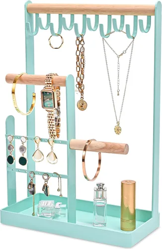 ProCase Organizador de joyas, soporte para joyas, organizador de collares de 4 niveles con bandeja para anillos, pequeño y bonito estante de