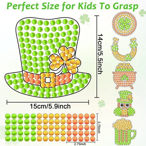 Miniatura 3 de Qyeahkj 6 piezas de manualidades del día de San Patricio, sombrero de trébol, gema de diamante, atrapasoles para niños, pintura de diamantes de San