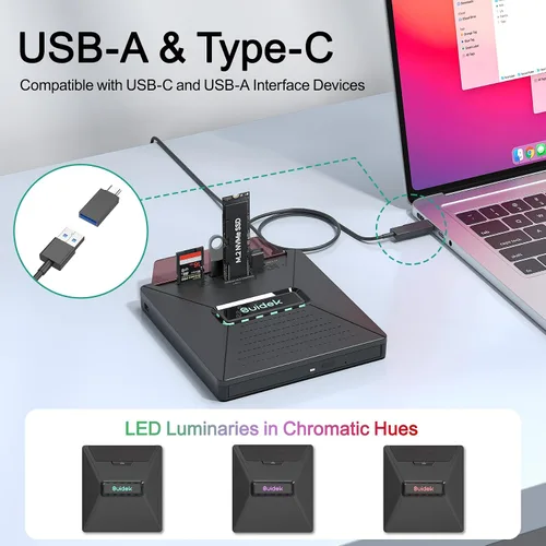 Miniatura 3 de SUIDEK Unidad Externa de CD DVD para Laptop, Grabador Lector Portátil de CD DVD +/-RW 7 en 1 con Interfaz M.2 NVMe, Ranuras para Tarjetas SD/Micro
