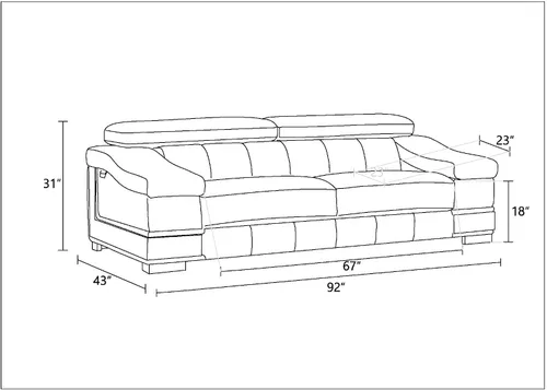 Miniatura 11 de BlackJack Furniture Salerno - Sofá moderno y contemporáneo de cuero italiano de grano superior, color gris rinoceronte