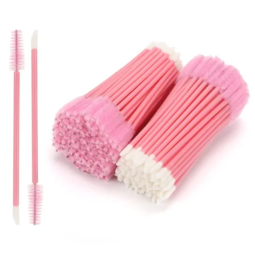 Miniatura 10 de 100 varitas de rímel desechables de doble extremo, cepillo de labios, aplicador de lápiz labial, carretes de cejas para extensiones de pestañas