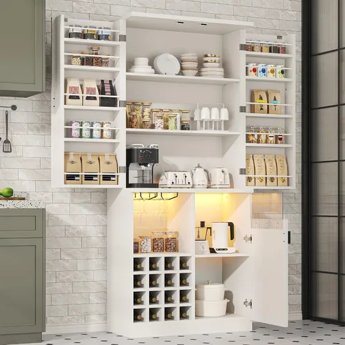 Miniatura 7 de kepptory Gabinete de almacenamiento de despensa de cocina de 72 pulgadas de alto, armario de bar independiente con luz LED RGB, aparador de cocina