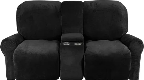 Miniatura 15 de Aedlcal Fundas para sofá reclinable, 10 piezas, fundas de sofá reclinable de felpa de terciopelo con consola central, con bolsillo lateral