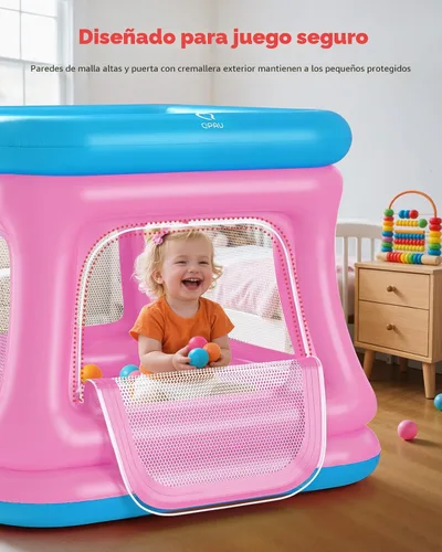 Miniatura 4 de QPAU Casa inflable 3 en 1 para niños pequeños de 1 a 3 años, piscina de pelotas y trampolín, casa inflable con red de seguridad, gorila de burbujas