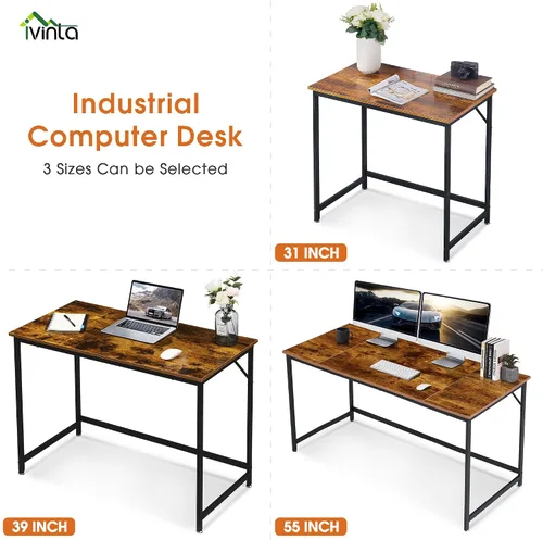 Miniatura 5 de ivinta Escritorio para computadora, escritorio industrial para oficina en casa con marco de metal, estación de trabajo de 40 pulgadas para espacios