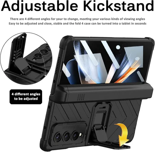 Miniatura 5 de Miimall Funda compatible con Samsung Galaxy Z Fold 4 con soporte para bolígrafo, protector de pantalla de vidrio templado integrado + función atril
