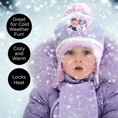 Miniatura 7 de Disney Juego de gorro y guantes de invierno para niñas de 2 a 4 años o Frozen 2 con gorro Elsa Anna y guantes para niños de 4 a 7 años