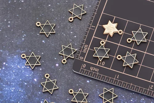 Miniatura 2 de Paquete de 80 dijes esmaltados de estrella de David con estrella negra de seis puntas chapados en oro, colgantes de colores estilo hawaiano, VID350