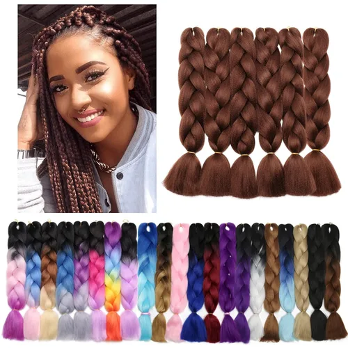 Miniatura 68 de Benehair Extensiones de cabello trenzado ombré de 24 pulgadas, 1 paquete de extensiones de cabello trenzado jumbo de alta temperatura, cabello