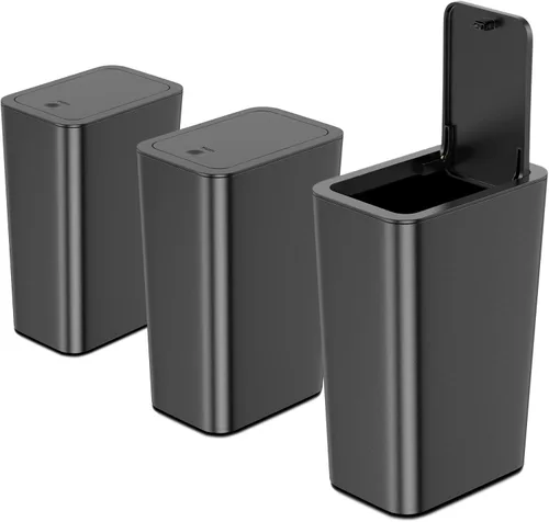 Miniatura 8 de N. NETDOT Paquete de 3 cubos de basura pequeños de 3 galones con tapa, cubo de basura para baño con tapa desplegable, cesta de basura para baño