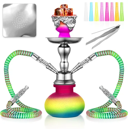 Miniatura 8 de Juego de 2 mangueras para cachimba de 11 pulgadas, pequeño juego de cachimba con mini jarrón de cristal de calabaza, cuenco de cerámica, manguera