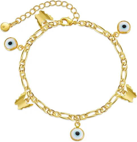 Miniatura 54 de Delicadas pulseras de oro para mujer, chapado en oro 18, ajustable, mal de ojo, mariposa, cuentas, perla, corazón, turquesa, hecha a mano para mujer