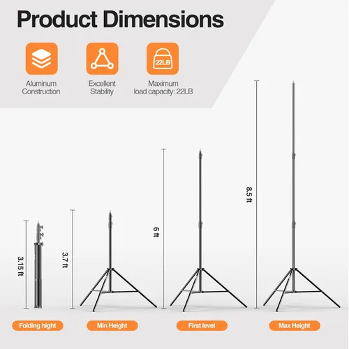 Miniatura 3 de EMART Paquete de 2 soportes de luz resistentes de 8.5 pies, acolchado con resorte, construcción de aluminio, trípode de estudio de video fotográfico
