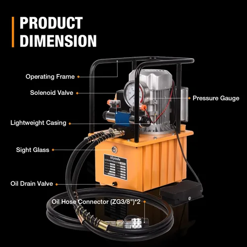 Miniatura 4 de Bomba eléctrica hidráulica 8.4Quart 2.1Gallon Electroválvula de doble efecto 8L Cilindro de energía hidráulica Bomba portátil eléctrica, DB075-D2