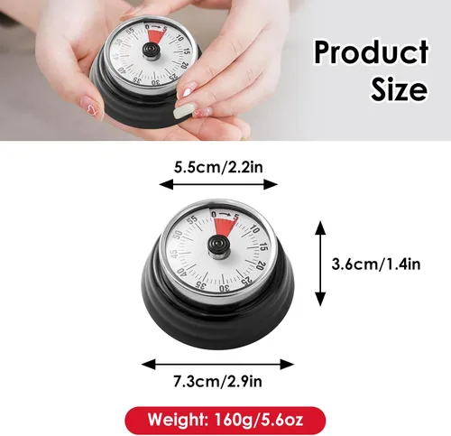 Miniatura 6 de Temporizador visual, temporizador de cuenta regresiva de 60 minutos, temporizador de cocina con base magnética, reloj mecánico, alerta de timbre