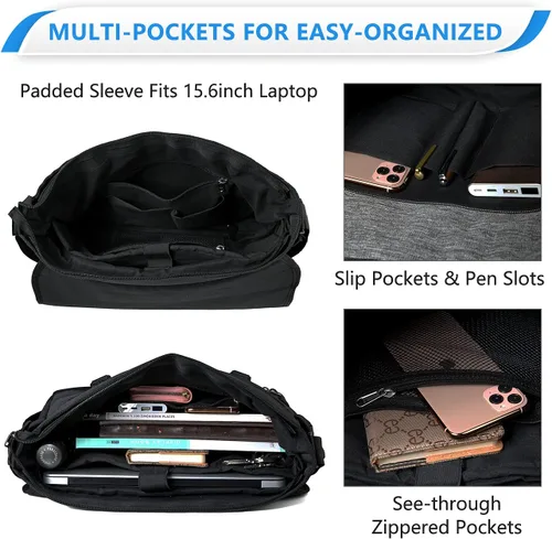 Miniatura 5 de VASCHY Bolsa de mensajero para hombre, bolso cruzado de moda para laptop, bolsa lateral para hombres y mujeres para el trabajo, negocios