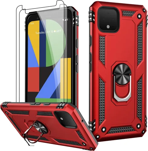 Miniatura 52 de LUMARKE Funda para Google Pixel 5 con protector de pantalla, pasa 16 pies, probada en caídas, grado militar, con soporte de anillo magnético, Rojo