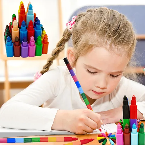 Miniatura 3 de 12 lápices de colores apilables para construir, lápices de arco iris apilables para niños, lápices apilables para niños, recuerdos de fiesta