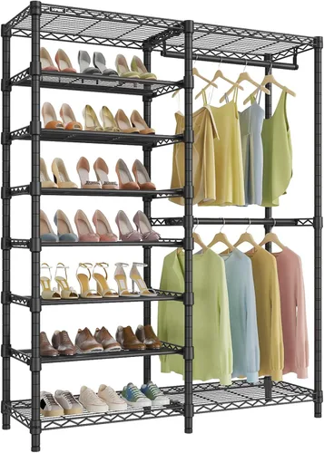 VIPEK S2 Perchero resistente para ropa con estantes para zapatos, perchero independiente con estante para zapatos de 6 niveles, doble barra para