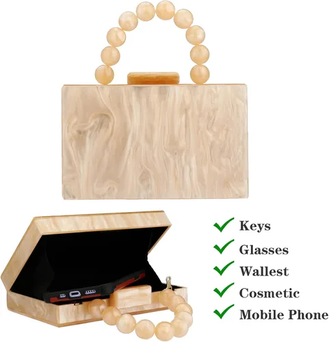 Miniatura 4 de Monederos acrílicos de noche, bolso de mano de mármol para mujer, bolso cruzado con cadena de perlas, formal, boda, fiesta de graduación