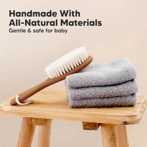 Miniatura 4 de Cepillo de madera para el pelo del bebé para niñas y niños, cepillo de cuna para bebés, cerdas suaves de cabra, peine perfecto para el cuero Nogal