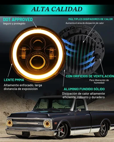 Miniatura 5 de ZIMABLUE Faro LED redondo de 7 pulgadas, 2 unidades, proyector de 7 pulgadas, halo LED H6024, aprobado por DOT, haz alto/bajo, DRL, señal de giro