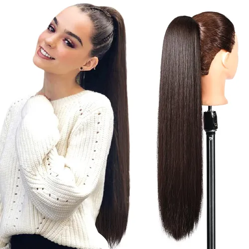 Miniatura 44 de SEIKEA Extensiones de cola de caballo con cordón, larga y recta, cola de caballo falsa, natural, suave, extensiones de cabello sintético resistente