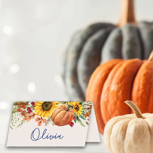 Miniatura 4 de Koko Paper Co Tarjetas de lugar de Acción de Gracias con calabaza y girasoles (50 unidades) 50 tarjetas de nombre estilo tienda de campaña