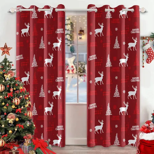 Miniatura 15 de AWERT Cortinas de Navidad con Bolas Vibrantes para Sala de Estar, Cortinas Opacas de Navidad Juego de 2 Paneles, Ojales de Acero Inoxidable Plateado