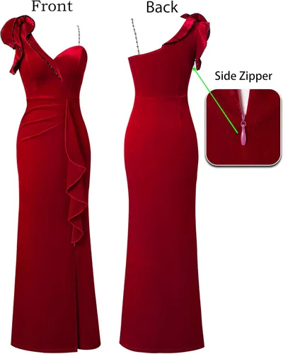Miniatura 5 de VFSHOW Vestido largo de fiesta formal con volantes y tirantes para el hombro, para mujer, vestido largo sexy con cuello en V dividido para cóctel