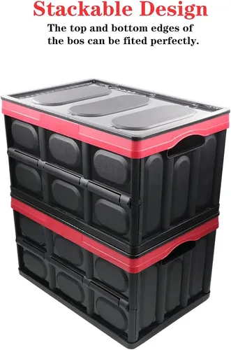 Miniatura 4 de GUOZI Contenedor de almacenamiento plegable de 30 litros con tapa, caja de almacenamiento plegable de plástico duradero, contenedor organizador