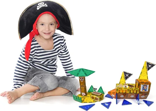 Miniatura 6 de Tytan Tiles Pirate Ship & Island - Juego de construcción de azulejos magnéticos de 60 piezas, divertido juguete STEM para niños, juego creativo