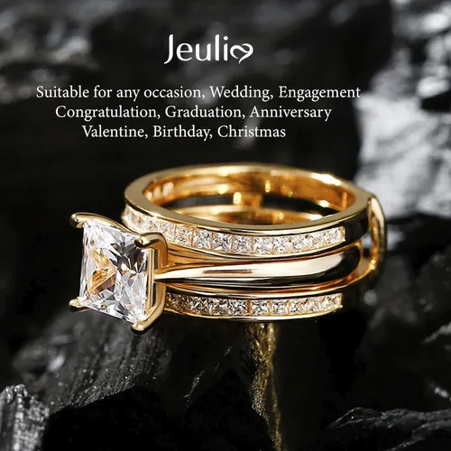 Miniatura 6 de Jeulia Anillo de compromiso con circonita cúbica grabada de 4.37 quilates para mujer, anillo de compromiso de plata de ley solitario de circonita