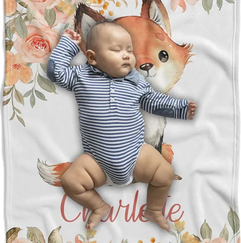 Miniatura 2 de Fox - Mantas de bebé personalizadas para niños con nombre, manta de bebé personalizada, regalos personalizados para niño recién nacido (zorro 19)