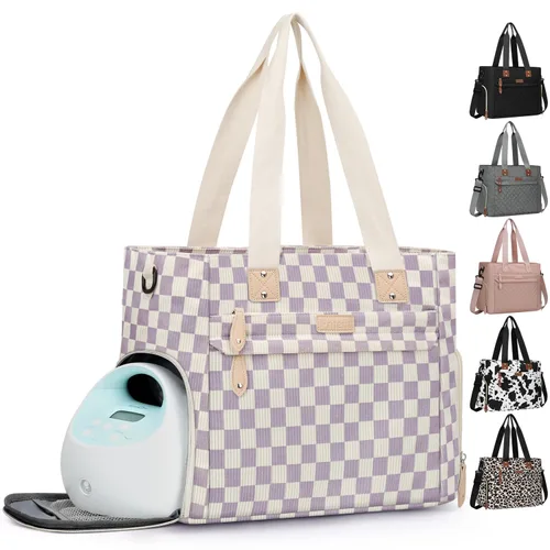 Miniatura 9 de Pritent Bolsa de Pañales Tote para Mamá Trabajadora, Bolsa de Pañales de Viaje Grande para Mamá y Papá con Funda para Laptop de 14 Pulgadas, Bolsa